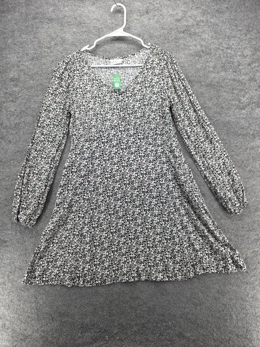 GAP Teen Dress Youth 18-20 Black White Ditsy Floral Long Sleeve Button Front